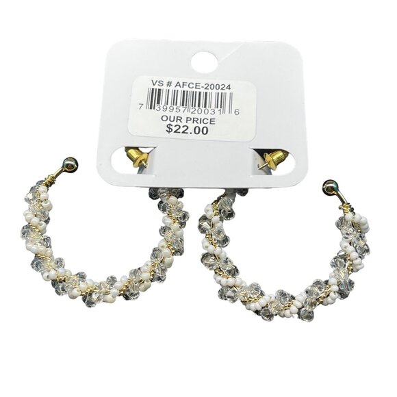 Charming Charlie, Hypoallergenic Crystal & Pearl Hoop Earrings Gold Tone 1.5 Inc - Picture 5 of 6